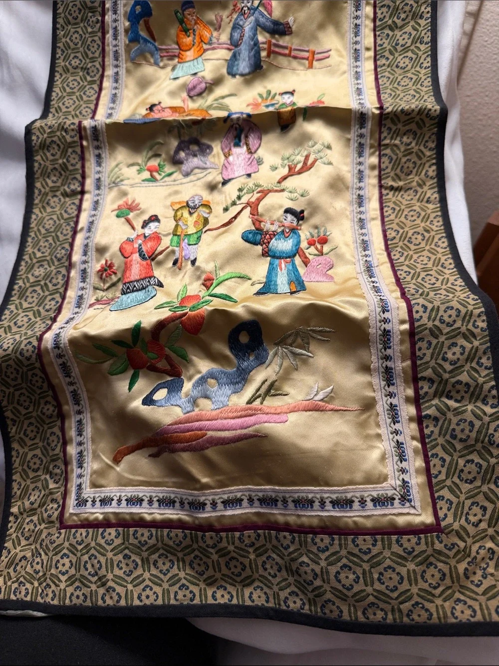 Vintage Embroidered Chinese Silk Wall Tapestry
